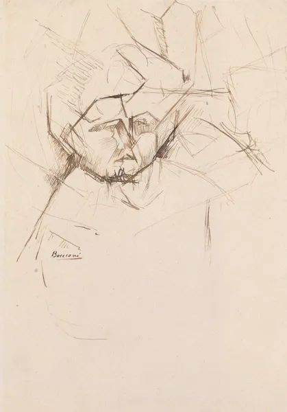 Analytical Study of a Woman’s Head Against Buildings av Umberto Boccioni
