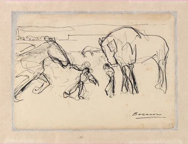 Horses and Figures in a Landscape av Umberto Boccioni
