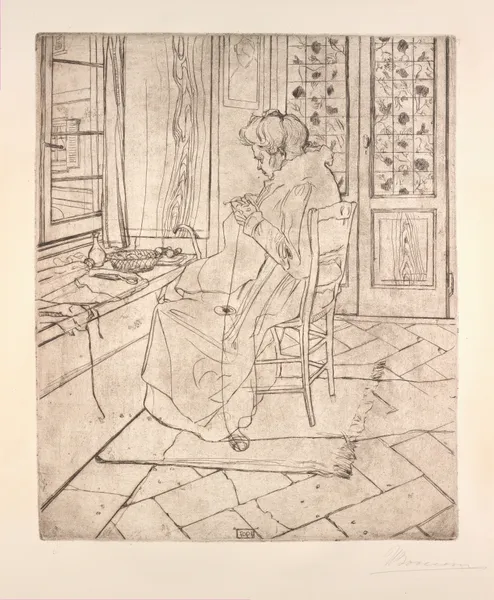 The Artist’s Mother Crocheting av Umberto Boccioni