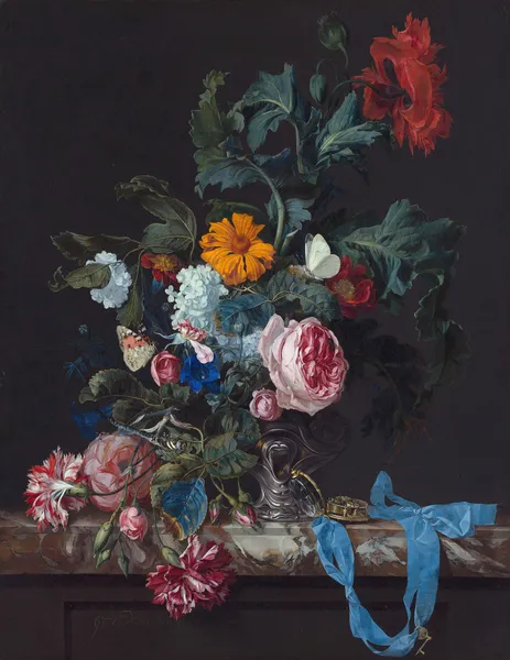 Flower Still Life with a Timepiece av Willem van Aelst