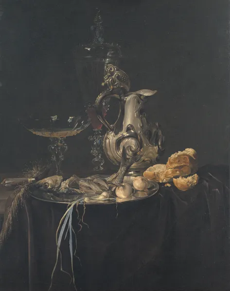 Still Life. Breakfast Piece With A Silver Jug av Willem van Aelst