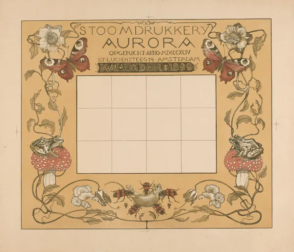Kalender van het jaar 1899, met bloemen, insecten en kikkers av Theo van Hoytema