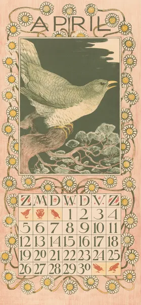 Kalenderblad april met koekoek av Theo van Hoytema