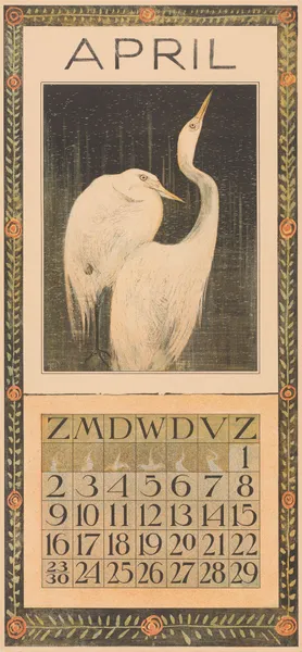Kalenderblad april met zilverreigers av Theo van Hoytema