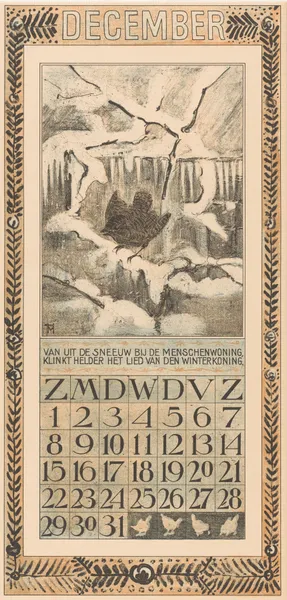 Kalenderblad december met winterkoninkje av Theo van Hoytema