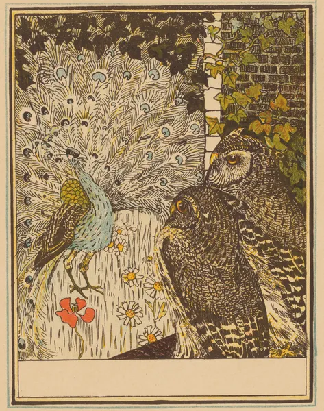 Peacock And Two Owls av Theo van Hoytema