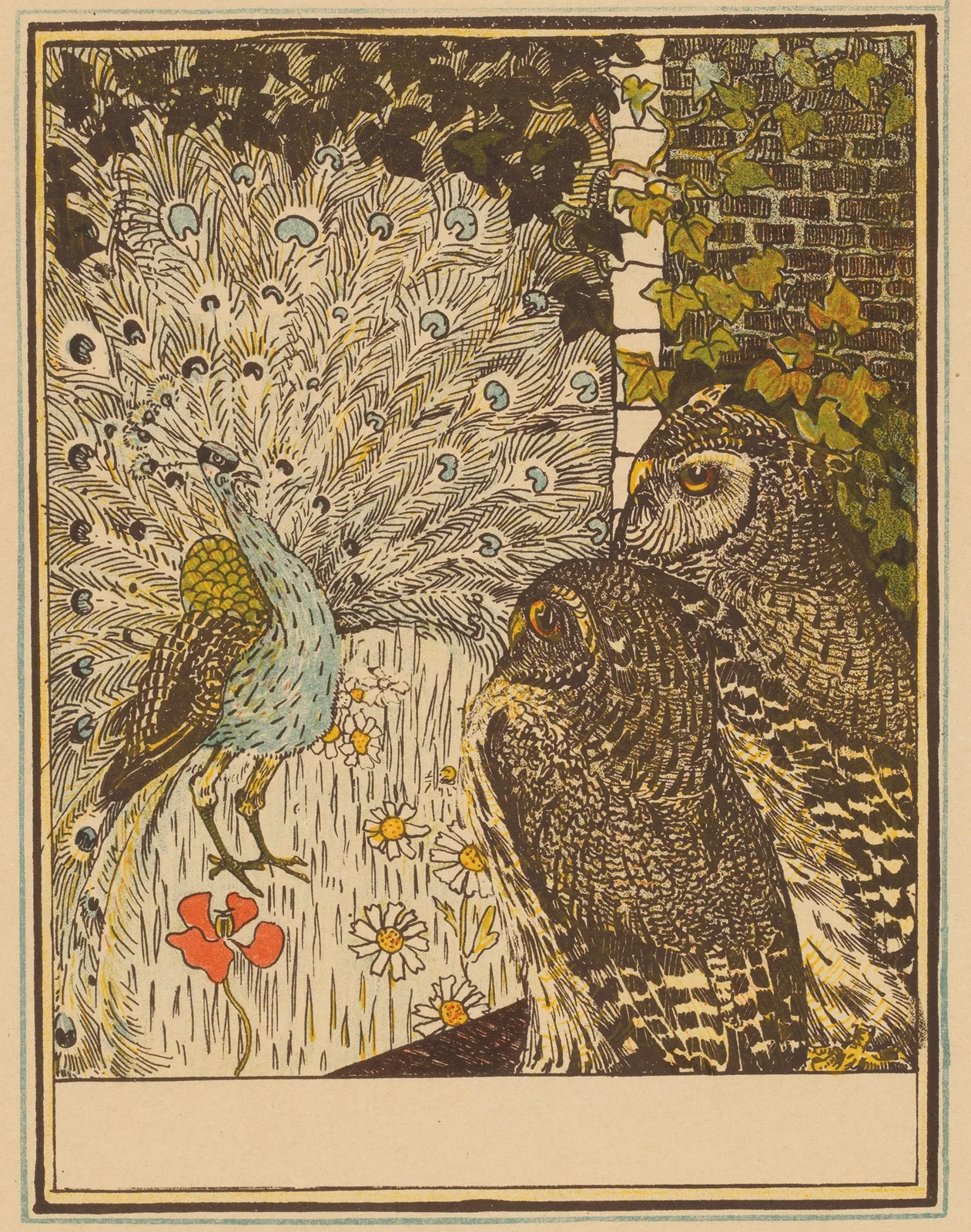 Peacock And Two Owls av Theo van Hoytema