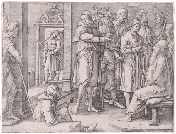 Joseph Interprets His Dream to Jacob av Lucas Van Leyden