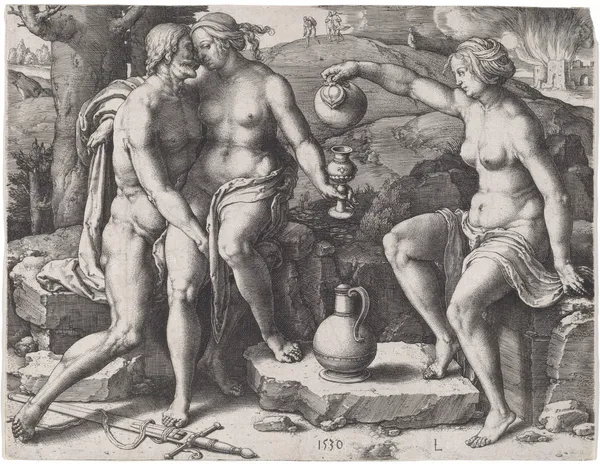 Lot and His Daughters av Lucas Van Leyden