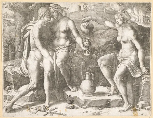 Lot and his daughters av Lucas Van Leyden