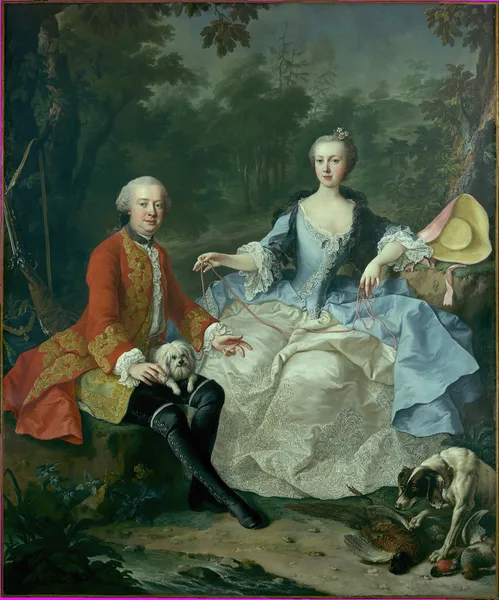 Count Giacomo Durazzo in the Guise of a Huntsman with His Wife (Ernestine Aloisia Ungnad von Weissenwolff) (probably early 1760s) av Martin van Meytens