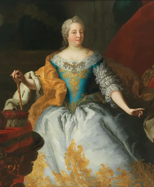 Portrait Of The Empress Maria Theresia, Queen Of Hungary And Bohemia, With The Bohemian And The Archducal Crown av Martin van Meytens
