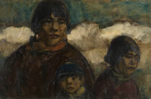 Woman and Children at the Harbour av Eugeen Van Mieghem
