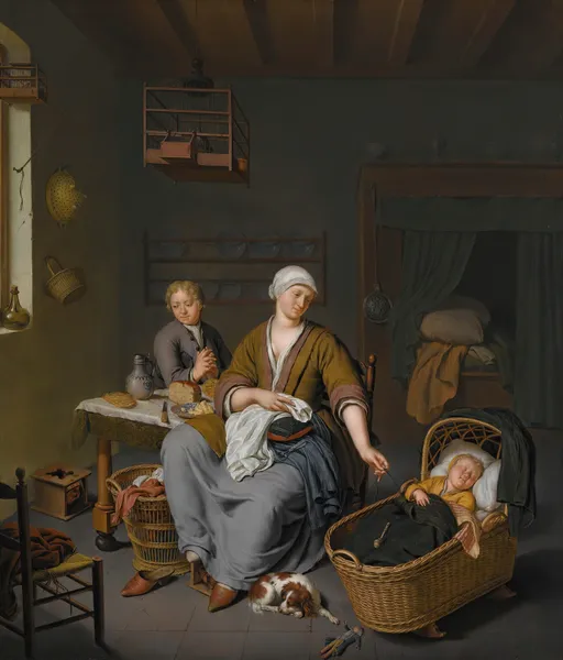 A Young Mother Tending To Her Two Children In A Domestic Interior av Willem Van Mieris