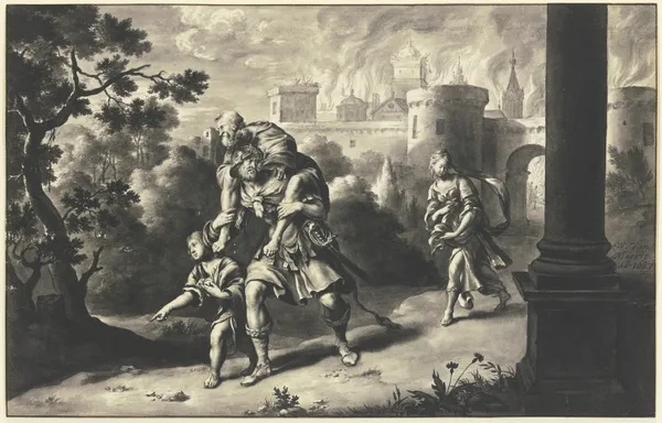 Aeneas rettet Anchises aus dem brennenden Troja av Willem Van Mieris