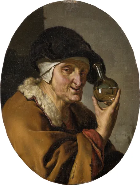 An Old Woman with Urine Glass; ‘The Quack’ av Willem Van Mieris