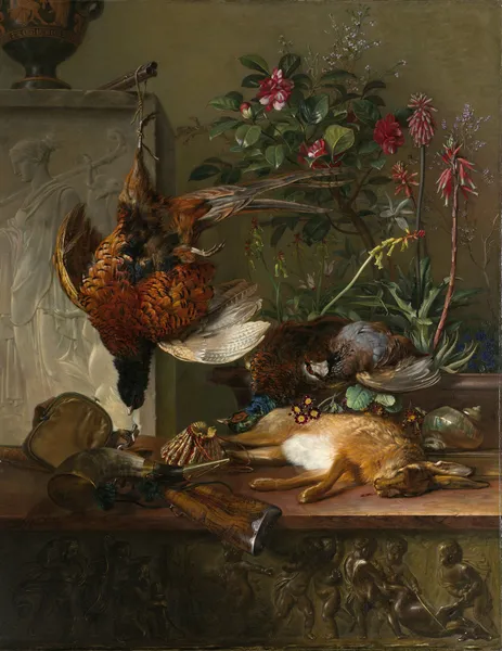 Still Life with Game and a Greek Stele; Allegory of Autumn av Georgius Jacobus Johannes van Os