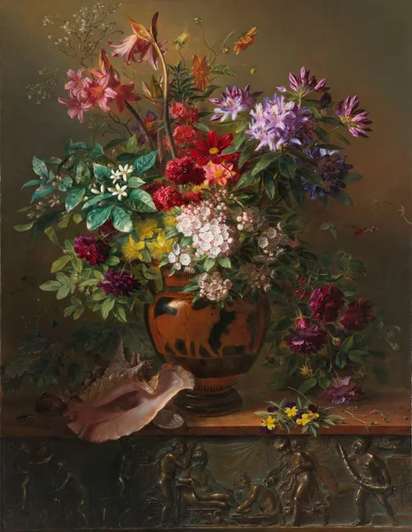 Stilleven met bloemen in een Griekse vaas; allegorie op de lente av Georgius Jacobus Johannes van Os