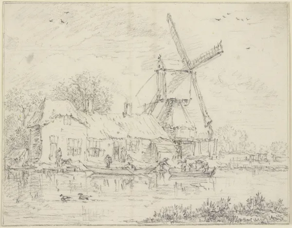 House and Windmill on the Bank of a Canal av Jacob van Ruisdael