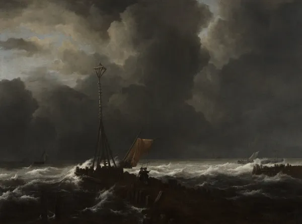 Rough Sea at a Jetty av Jacob van Ruisdael