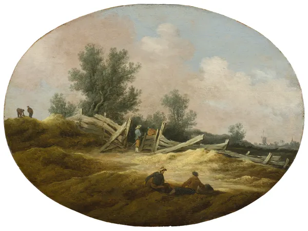 Landscape with a Wooden Fence and Figures av Salomon van Ruysdael