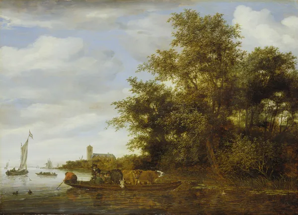 River Landscape with Ferry av Salomon van Ruysdael