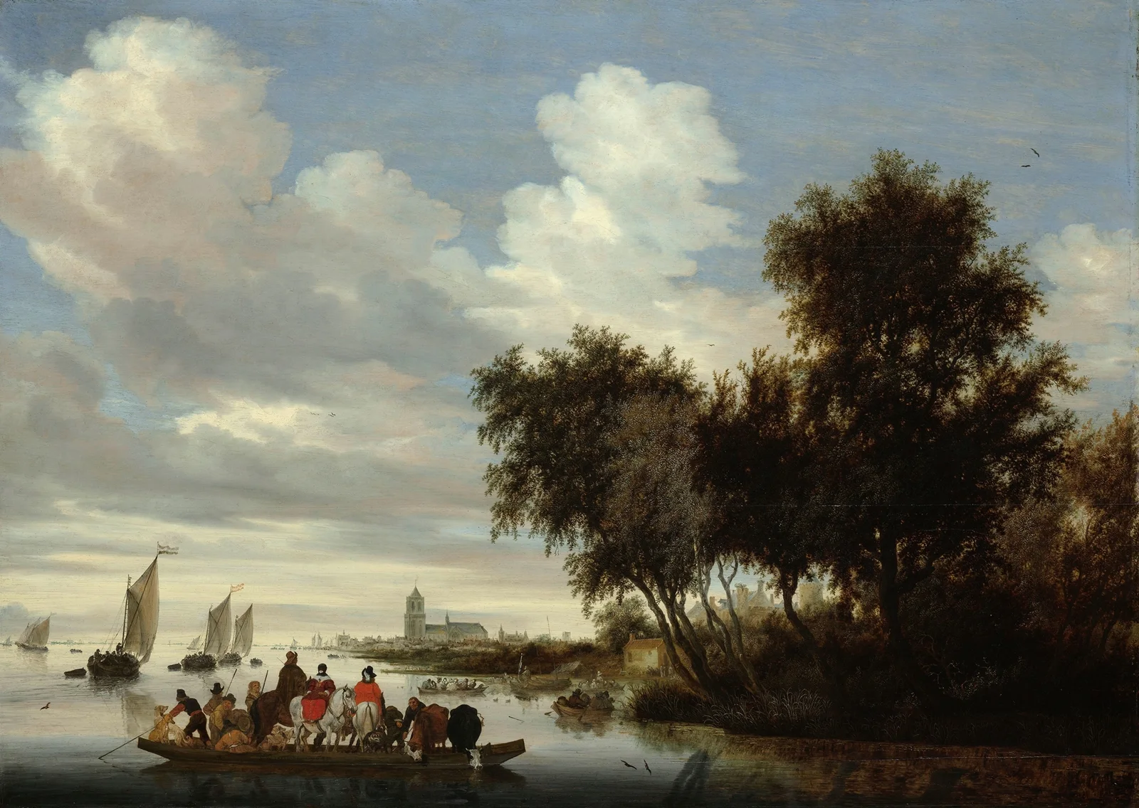 River Landscape with Ferry av Salomon van Ruysdael