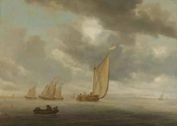 Sailing vessels on a inland body of water av Salomon van Ruysdael