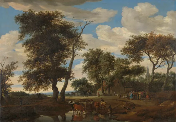 View of a village av Salomon van Ruysdael