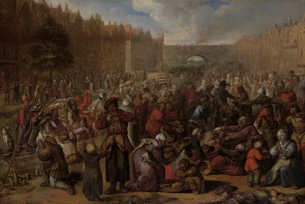 The Famished People after the Relief of the Siege of Leiden av Otto van Veen