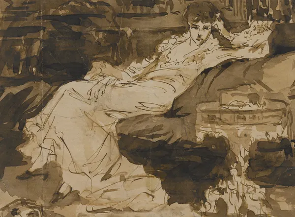 Etude préparatoire pour le portrait de Sarah Bernhardt av Georges Jules Victor Clairin