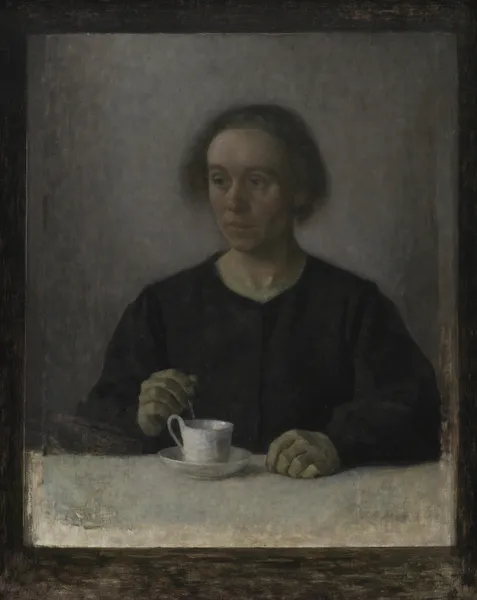 Ida Hammershøi, the Artist’s Wife, with a Teacup av Vilhelm Hammershøi