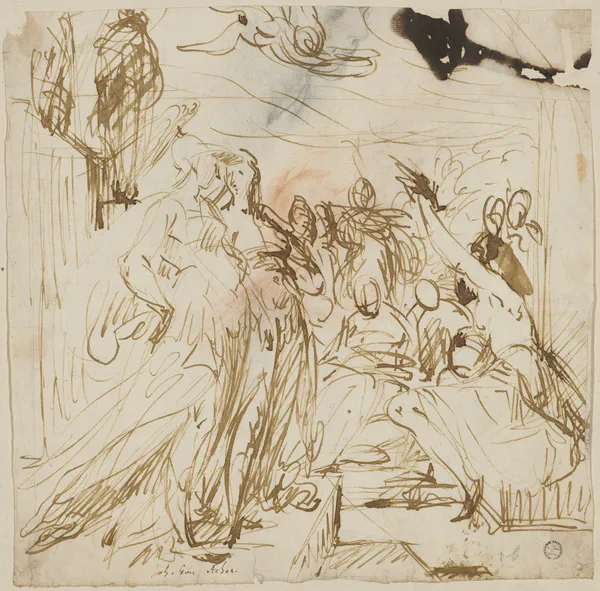Allegorie der Malerei. Minerva führt die Malerei in den Kreis der Musen ein av Hans von Aachen