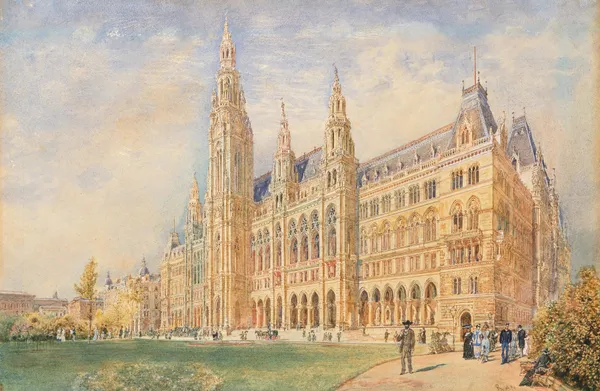 The Vienna City Hall and the City Hall Square with Figures av Rudolf von Alt