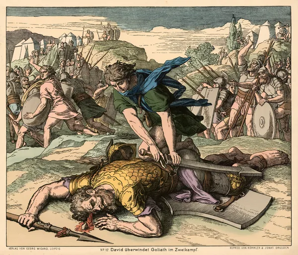 David überwindet Goliath im Zweikampf (David slaying Goliath) av Julius Schnorr von Carolsfeld