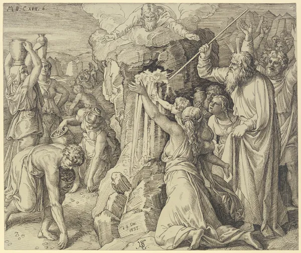 Die Kinder Israels werden in der Wüste gespeist und getränkt av Julius Schnorr von Carolsfeld
