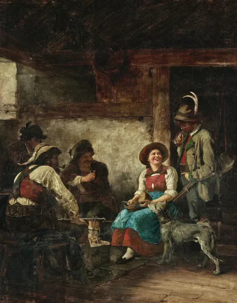 Woodcutters in an Alpine Hut av Franz von Defregger