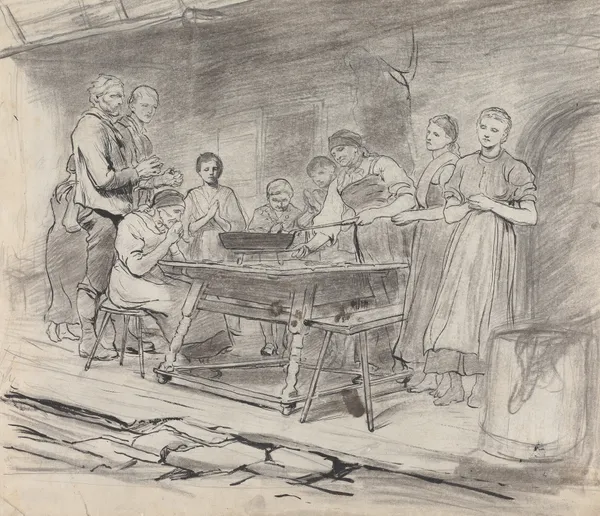 Study of Women and Men Saying Grace, Before a Meal av Sir Hubert von Herkomer