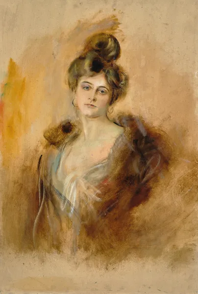 Portrait of a Lady with Creole Earrings and a Fur Collar av Franz von Lenbach