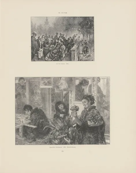 Auf‎ ‎der‎ ‎Terrasse, 1876; Japanischer‎ ‎Stickkünstler av Adolph von Menzel