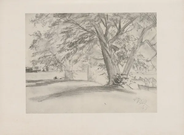 Bäume am Teich, 1847 av Adolph von Menzel