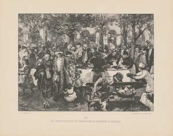 Das‎ ‎Frühstücksbuffet‎ ‎der‎ ‎Feinbäckerei‎ ‎im‎ ‎Kur‎garten‎ ‎zu‎ ‎Kissingen av Adolph von Menzel