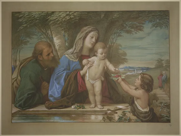 Madonna della Fontana; Die Heilige Familie mit dem Johannesknaben an einer Quelle av Eduard von Steinle