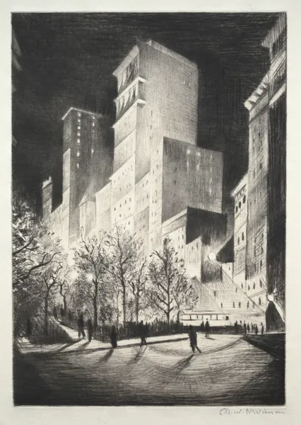 Three AM; A Corner by Madison Avenue (also known as 2 AM New York and Metropolis) av Christopher R. W. Nevinson