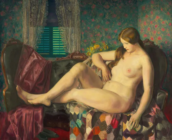 Nude with Hexagonal Quilt av George Wesley Bellows