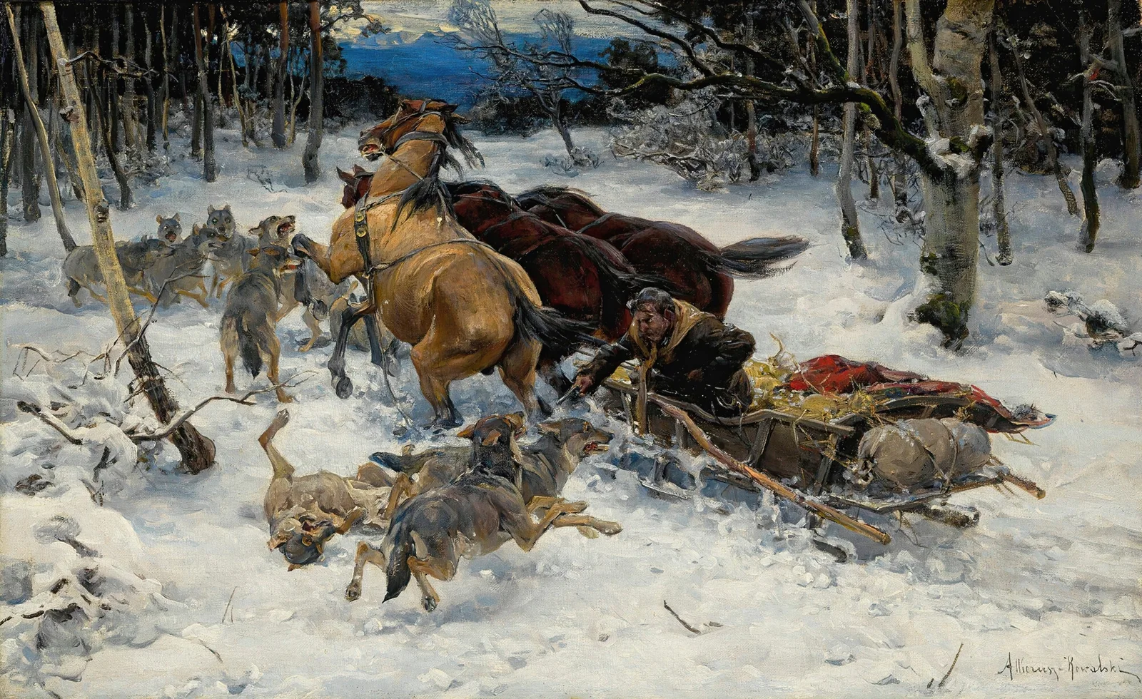 A Sledge Under Attack By Wolves av Alfred von Wierusz-Kowalski