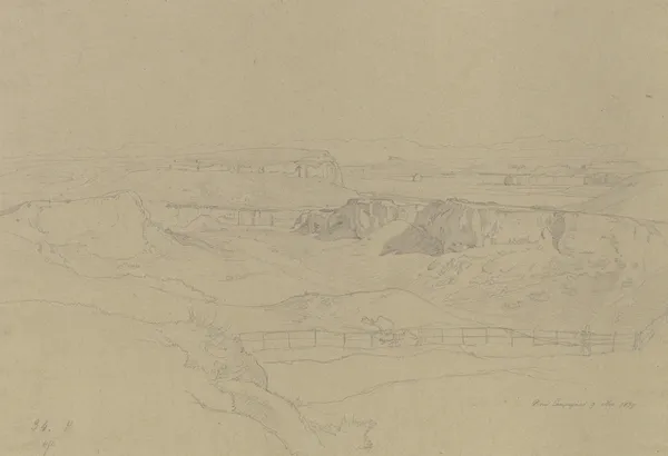 Ausblick über eine Karstlandschaft in der römischen Campagna av Johann Wilhelm Schirmer