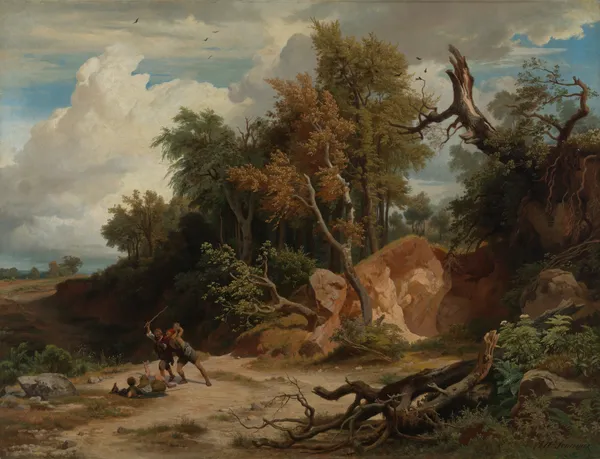 Der Mittag, Der Überfall auf den Wanderer av Johann Wilhelm Schirmer