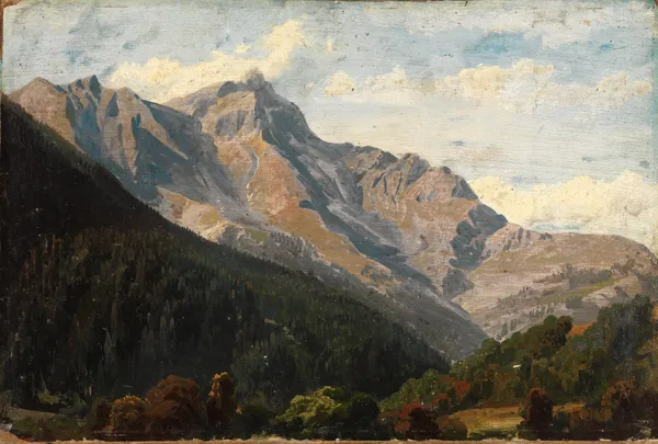 Schweizer Gebirgslandschaft mit dem Piz Beverin im Hintergrund av Johann Wilhelm Schirmer