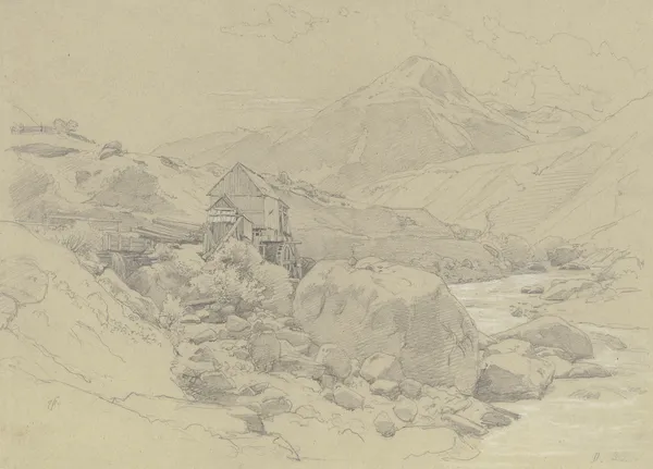 Wassermühle in einer Gebirgslandschaft av Johann Wilhelm Schirmer